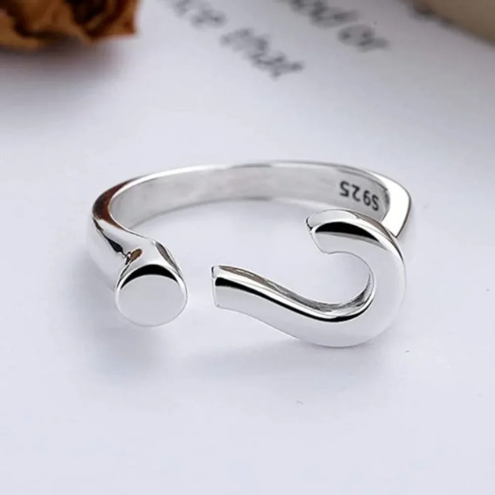 S925 Silver Question Mark Adjustable Ring